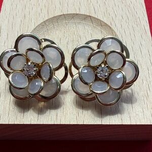 Elegant Gold and White Floral Earrings
